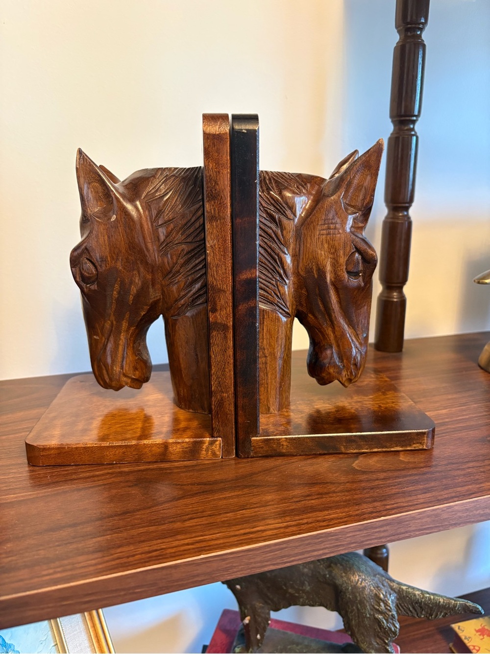 Vintage Hawaii Hardwoods Monkeypod Horse Head Bookends
